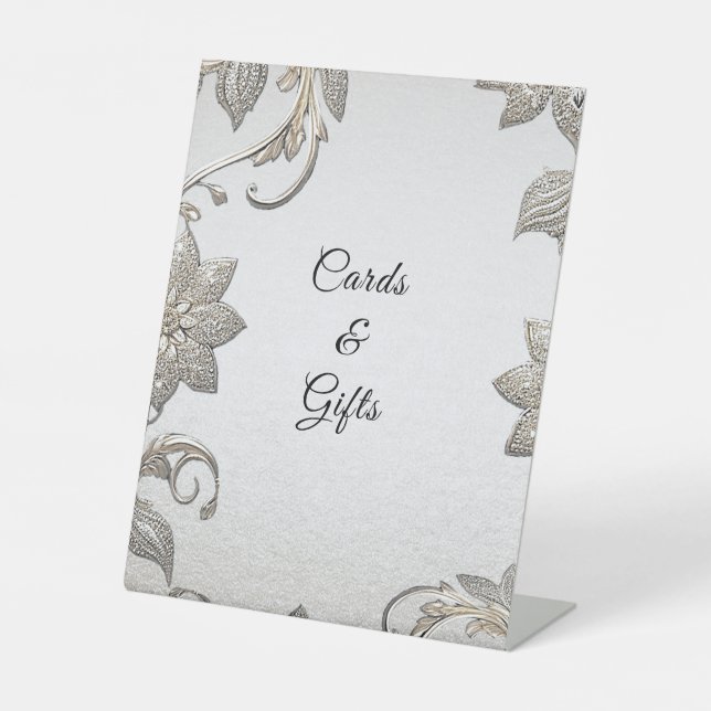 Silver Gold Floral Tabletop Sockelschild (Vorderseite)