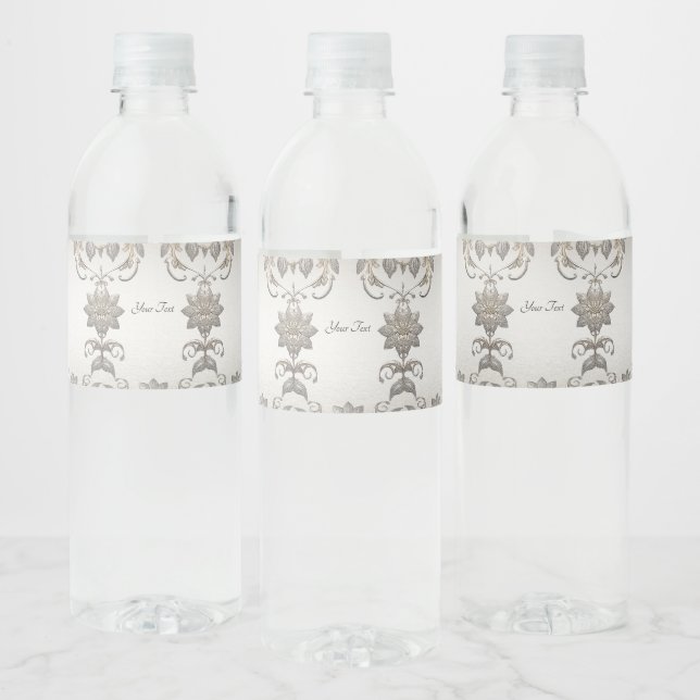 Silver Gold Floral Water Flasche Wasserflaschenetikett (Flaschen)