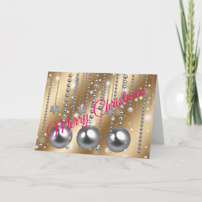 Silver Gold Frohe Weihnachten Karte (Vorderseite)