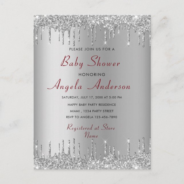 Silver Gold Glitzer Baby Boy Shower Einladung Postkarte (Vorderseite)