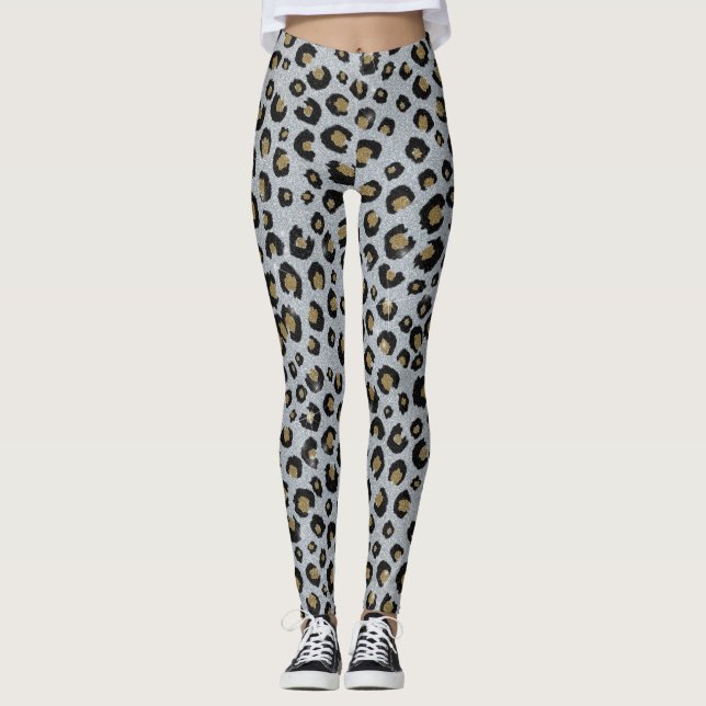 Silver Gold Glitzer Black Leopard Print Leggings (Vorderseite)