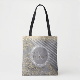Silver Gold Glitzer Lotus Mandala Monogram