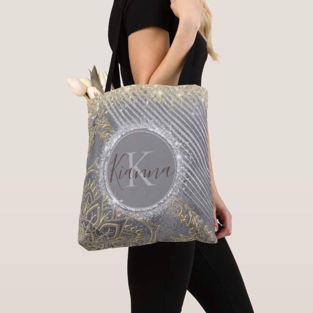 Silver Gold Glitzer Lotus Mandala Monogram (Von Nahem)