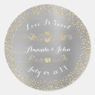 Silver Gold Glitzer Save the Date Liebe ist süß Runder Aufkleber