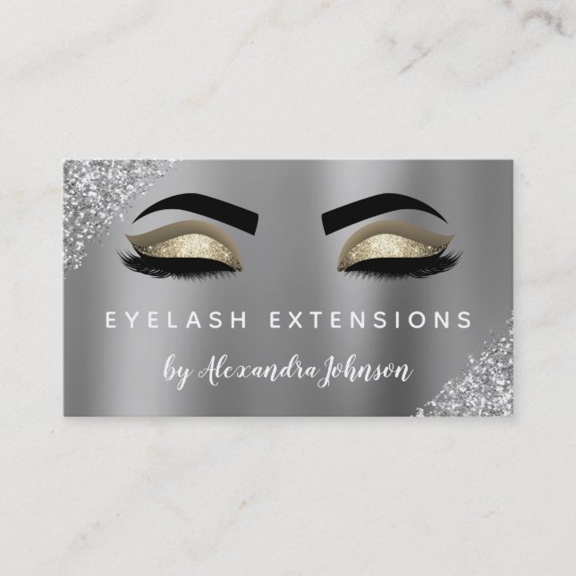Silver Gold Glitzer Sparkle Eyelash Extensions Visitenkarte (Vorderseite)
