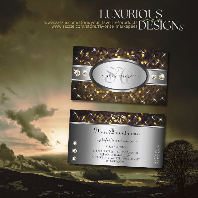 Silver Gold Glitzer Sparkone Rhinestones Monogramm Visitenkarte (Von Creator hochgeladen)