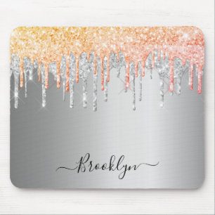 Silver Gold Glitzer Tropfen Monogramm Mousepad