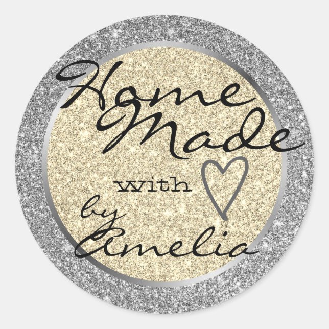 Silver Gold Glitzer Zuhause Made with Liebe Heart  Runder Aufkleber (Vorderseite)