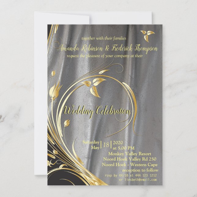 Silver & Gold Leaf Wedding Einladung (Vorderseite)