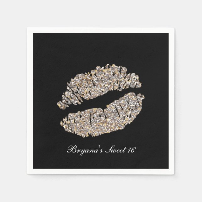 Silver Gold Lips Imitate Sparkle Kiss Beauty Makeu Serviette (Vorderseite)