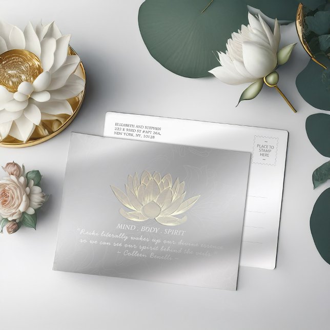 Silver Gold Lotus Yoga Meditation Instructor Zitat Postkarte (Von Creator hochgeladen)