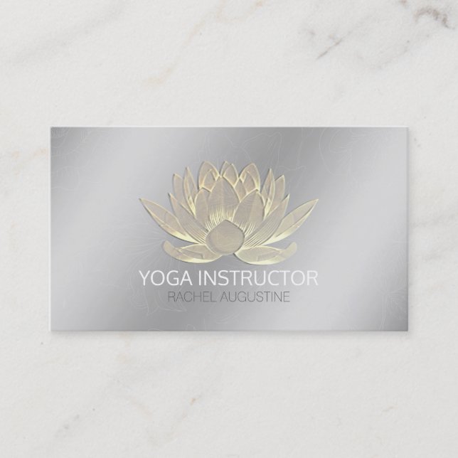 Silver Gold Lotus Yoga Meditation Reiki Instructor Visitenkarte (Vorderseite)