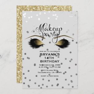Silver & Gold Makeup Eyelashes Beauty Dots Party Einladung