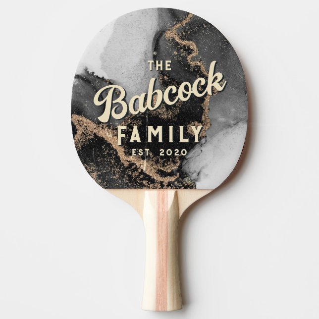 Silver & Gold Marble Stone Retro Family Name &Year Tischtennis Schläger (Vorderseite)