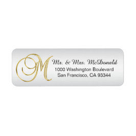 Silver Gold Monogram Letter 'M' Envelope Return