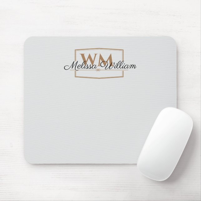Silver Gold Monogram Name Script Mousepad (Mit Mouse)
