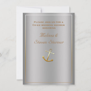 Silver Gold Nautical Anchor Dusche Einladung