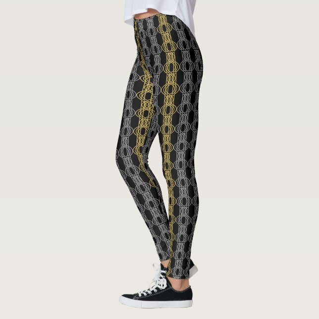 Silver Gold Pattern auf schwarz Leggings (Links)