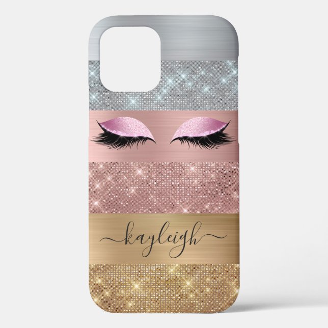 Silver Gold Rose Gold Glitzer Beauty Eyelash Case-Mate iPhone Hülle (Rückseite)