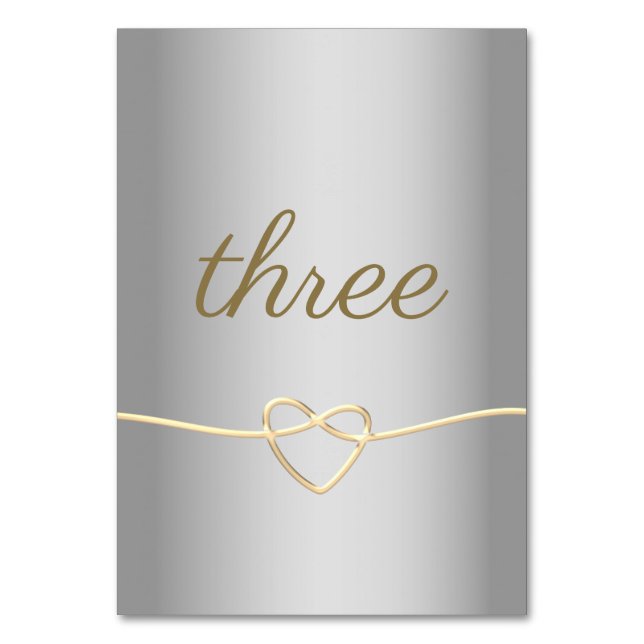 Silver Gold Script Wedding Tischnummer (Vorderseite)