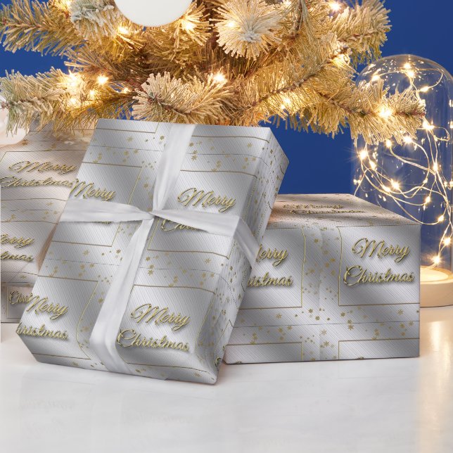Silver Gold Snowflake Weihnachtswrapping Paper Geschenkpapier (Feiertage)