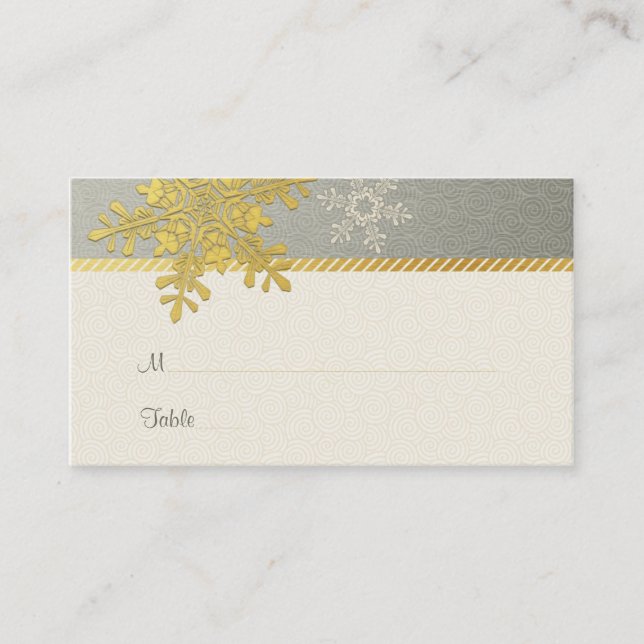 Silver Gold Snowflake Winter Hochzeiten Platzkarte (Vorderseite)