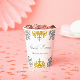 Silver Gold Snowflake Winter Sweet 16 Pappbecher