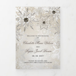 Silver Gold Snowflake Winter Wedding Dreifach-gefaltete Programmkarte
