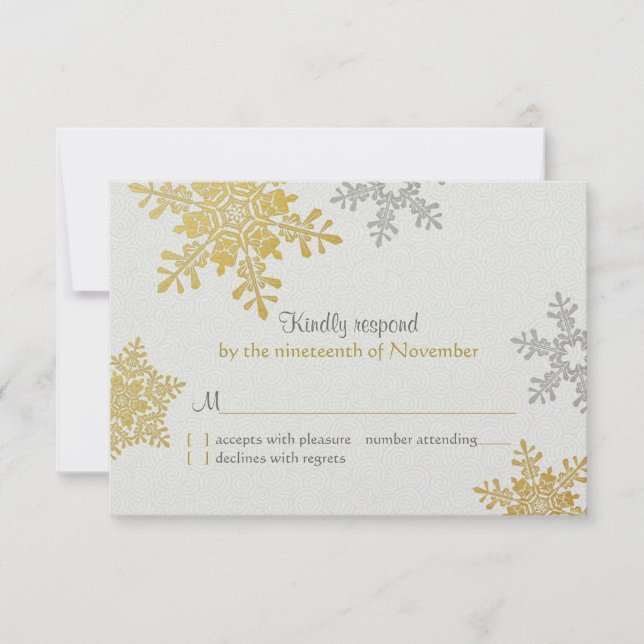 Silver Gold Snowflake Winter Wedding Repair Card RSVP Karte (Vorderseite)