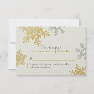 Silver Gold Snowflake Winter Wedding Repair Card RSVP Karte