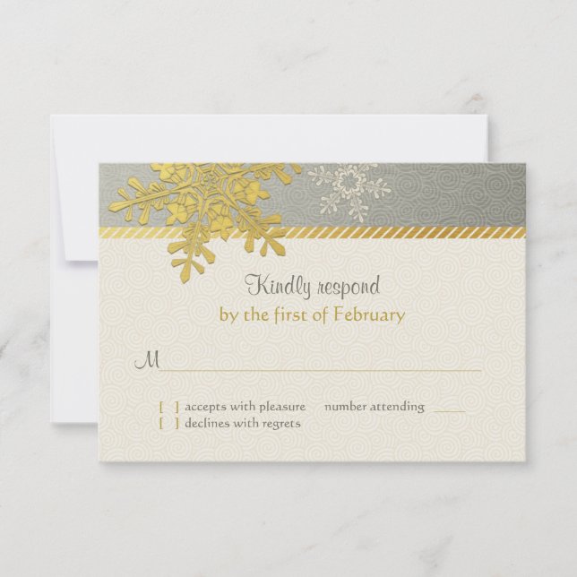 Silver Gold Snowflake Winter Wedding Repair Card RSVP Karte (Vorderseite)