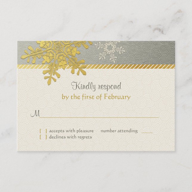 Silver Gold Snowflake Winter Wedding Repair Card RSVP Karte (Vorderseite)