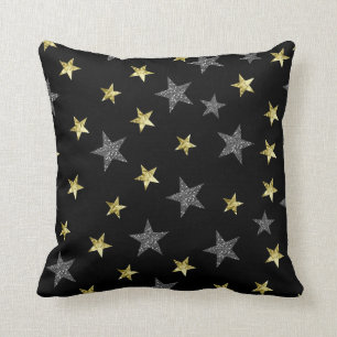 Silver & Gold Stars Black Hollywood Star Glam Kissen