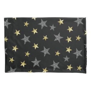 Silver & Gold Stars Black Hollywood Star Glam Kissenbezug