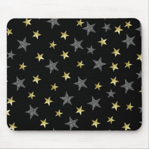 Silver & Gold Stars Black Hollywood Star Glam Mousepad