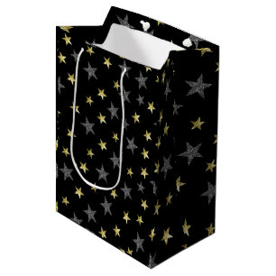 Silver & Gold Stars Black Hollywood Star Party Mittlere Geschenktüte