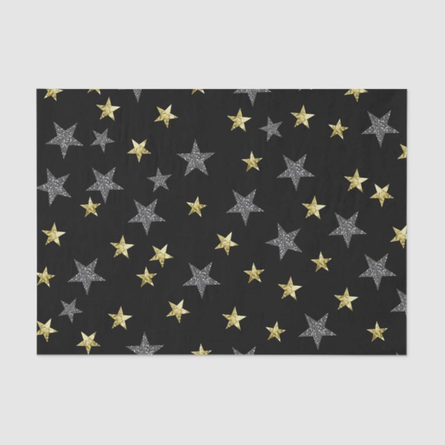 Silver & Gold Stars Black Hollywood Star Party Seidenpapier (Vorderseite)