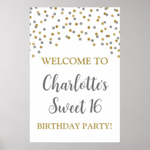 Silver Gold Sweet 16 Geburtstag Custom 20x30 Poster
