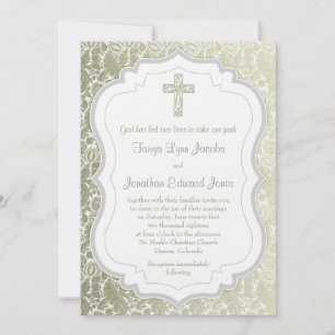 Silver Gold Vintag Damask Cross Christliche Hochze Einladung