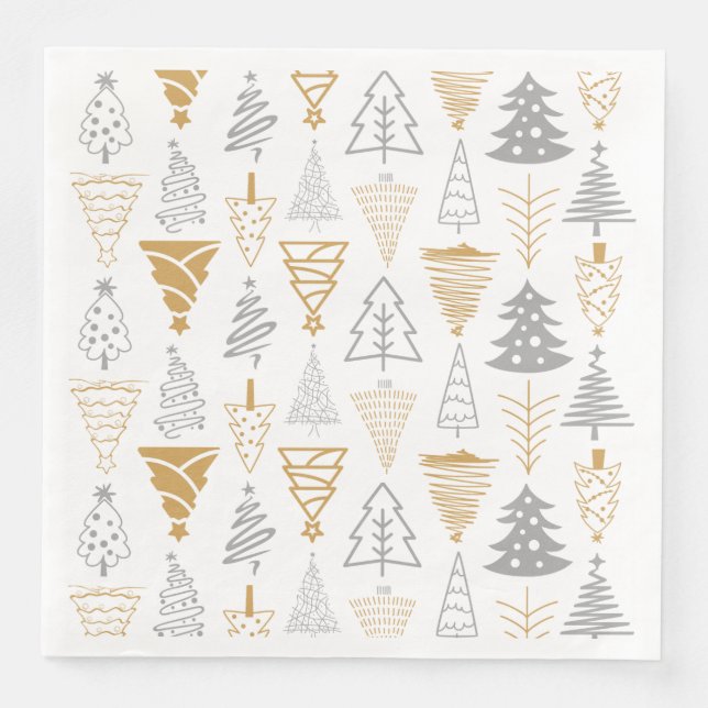 Silver & Gold Weihnachtsbaum Napkin Serviette (Vorderseite)