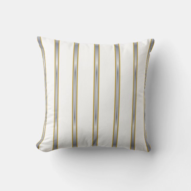 Silver Gold White Stripes Lumbar und Throw Pillows Kissen (Vorderseite)