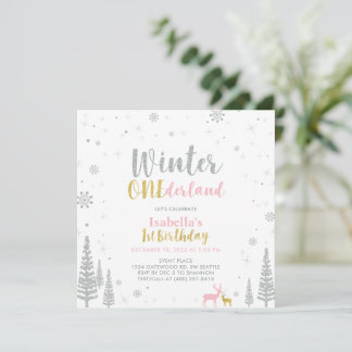 Silver & Gold Winter Onederland 1. Geburtstag Einladung