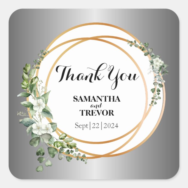 Silver Golden Botanica: Danke Quadratischer Aufkleber (Vorderseite)