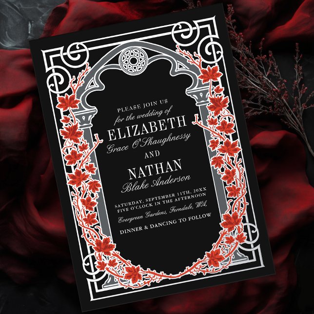 Silver Gothic Autumn Cathedral Frame Wedding  Folieneinladung (Von Creator hochgeladen)