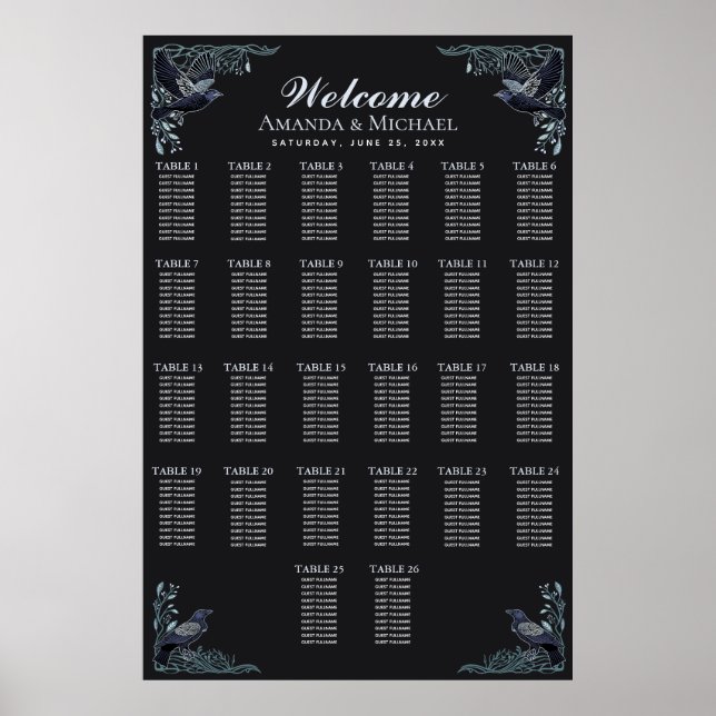 Silver Gothic Raven Wedding Seating Chart Poster (Vorne)