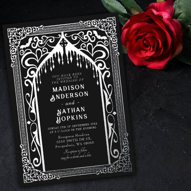 Silver Gothic Vampire Cathedral Wedding Folieneinladung (Von Creator hochgeladen)