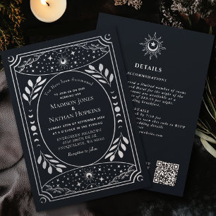 Silver Gothic Vintag Tarot Hochzeit QR Einladung