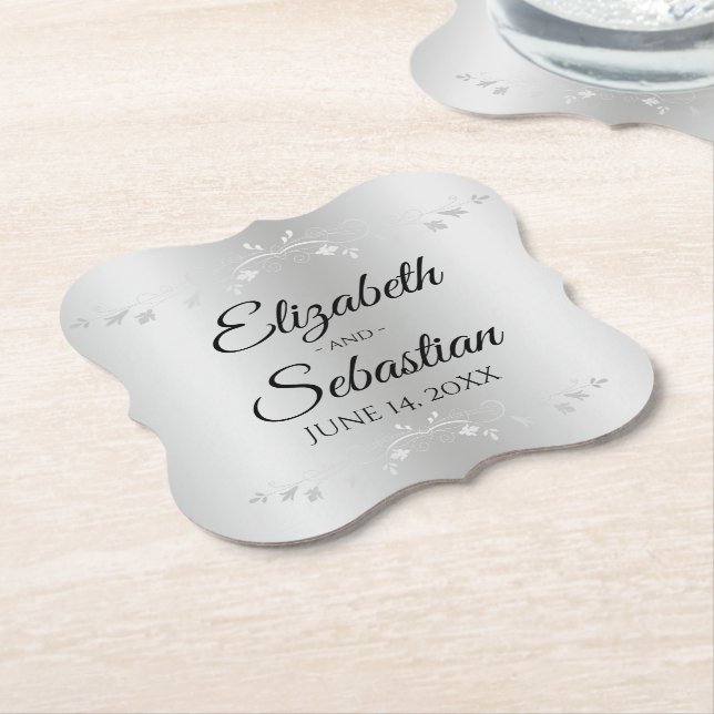 Silver Gradient Elegante Vintage Hochzeit Blühend Untersetzer (angewinkelt)
