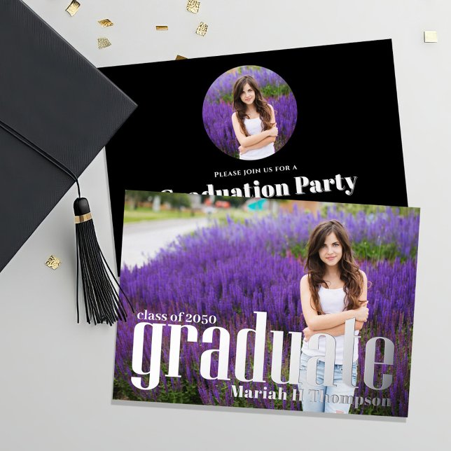 Silver Graduate Modern Foto Template Folieneinladung (Graduate photo invitation announcement template. )