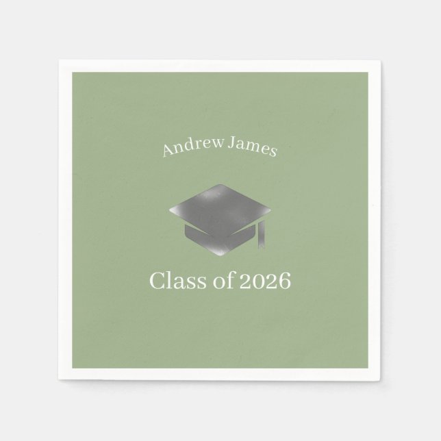  Silver Graduation Cap -Class of 2026= no3 Serviette (Vorderseite)
